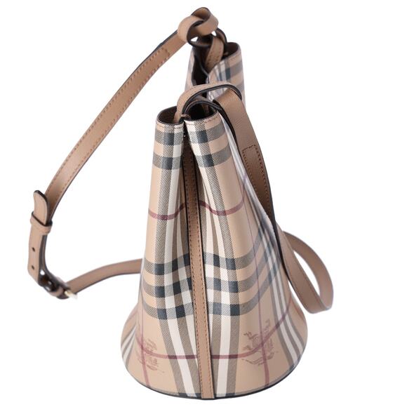 BURBERRY London England Check Bucket Bag Beige Multi Leather - Picture 2 of 9